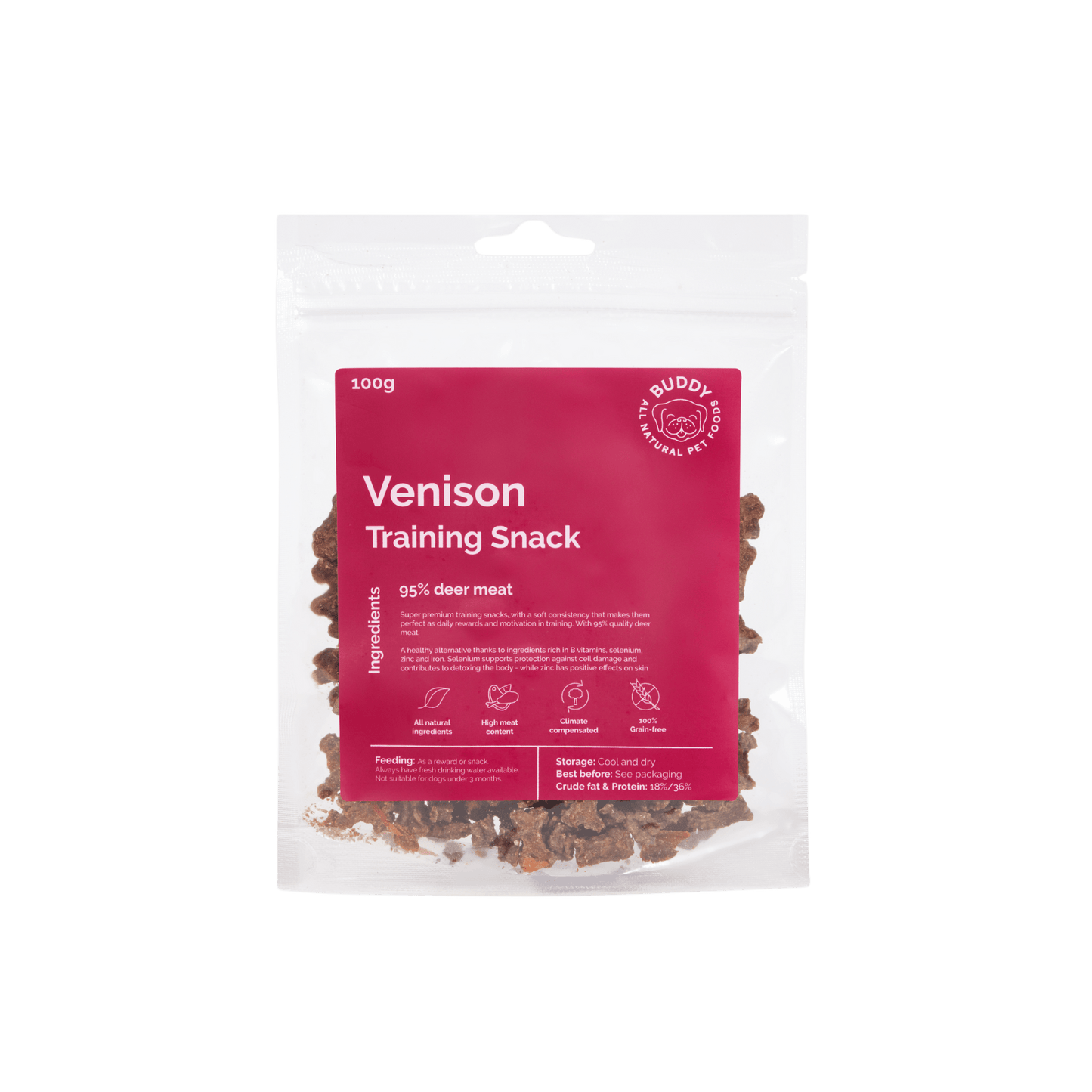 Buddy Træningsgodbidder - Hjort 100g - Dapple